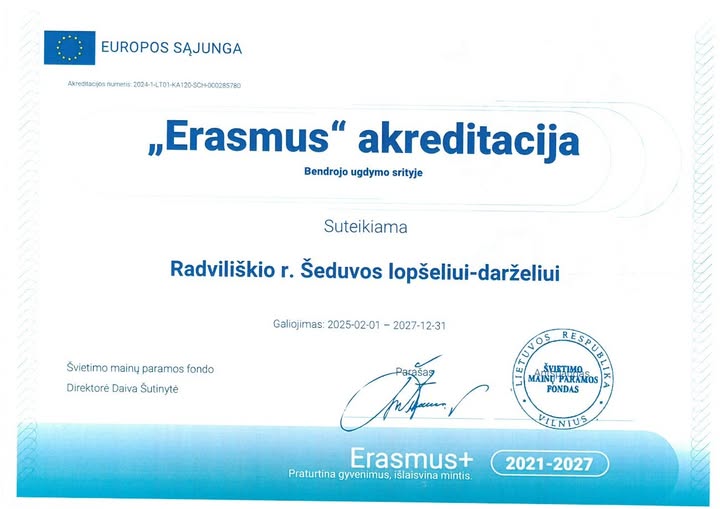 You are currently viewing ŠEDUVOS LOPŠELIS-DARŽELIS – AKREDITUOTA „ERASMUS+“ INSTITUCIJA